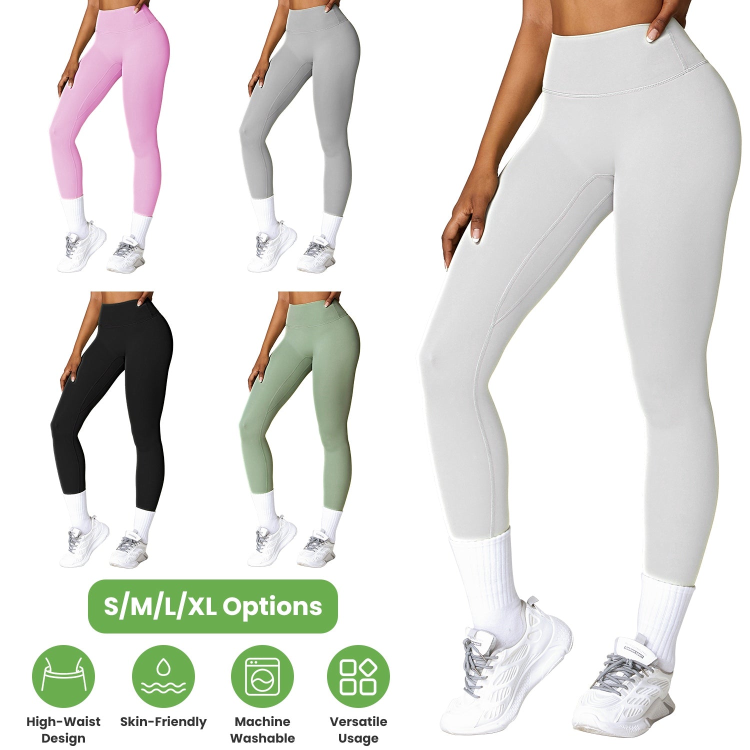 Women\'s High Waist Workout Leggings Tummy Control Compression Yoga Tight Pants Gym Pants Athletic Running Leggings with 25In Inseam No Front Seam