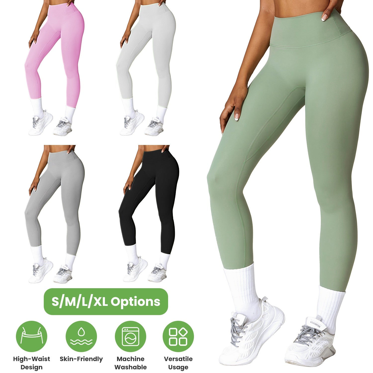 Women\'s High Waist Workout Leggings Tummy Control Compression Yoga Tight Pants Gym Pants Athletic Running Leggings with 25In Inseam No Front Seam