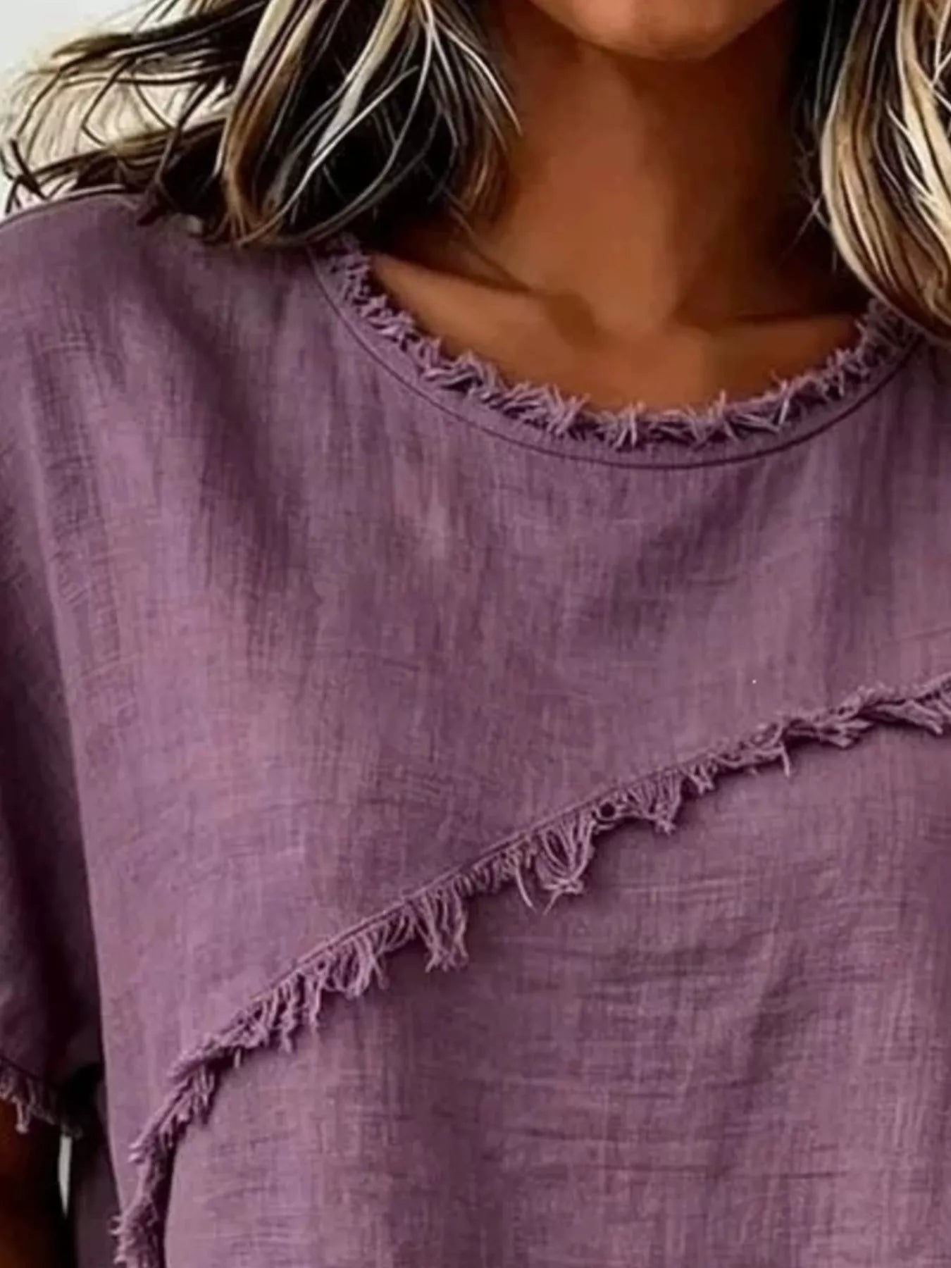 Full Size Frayed Hem Short Sleeve Top Plus Size