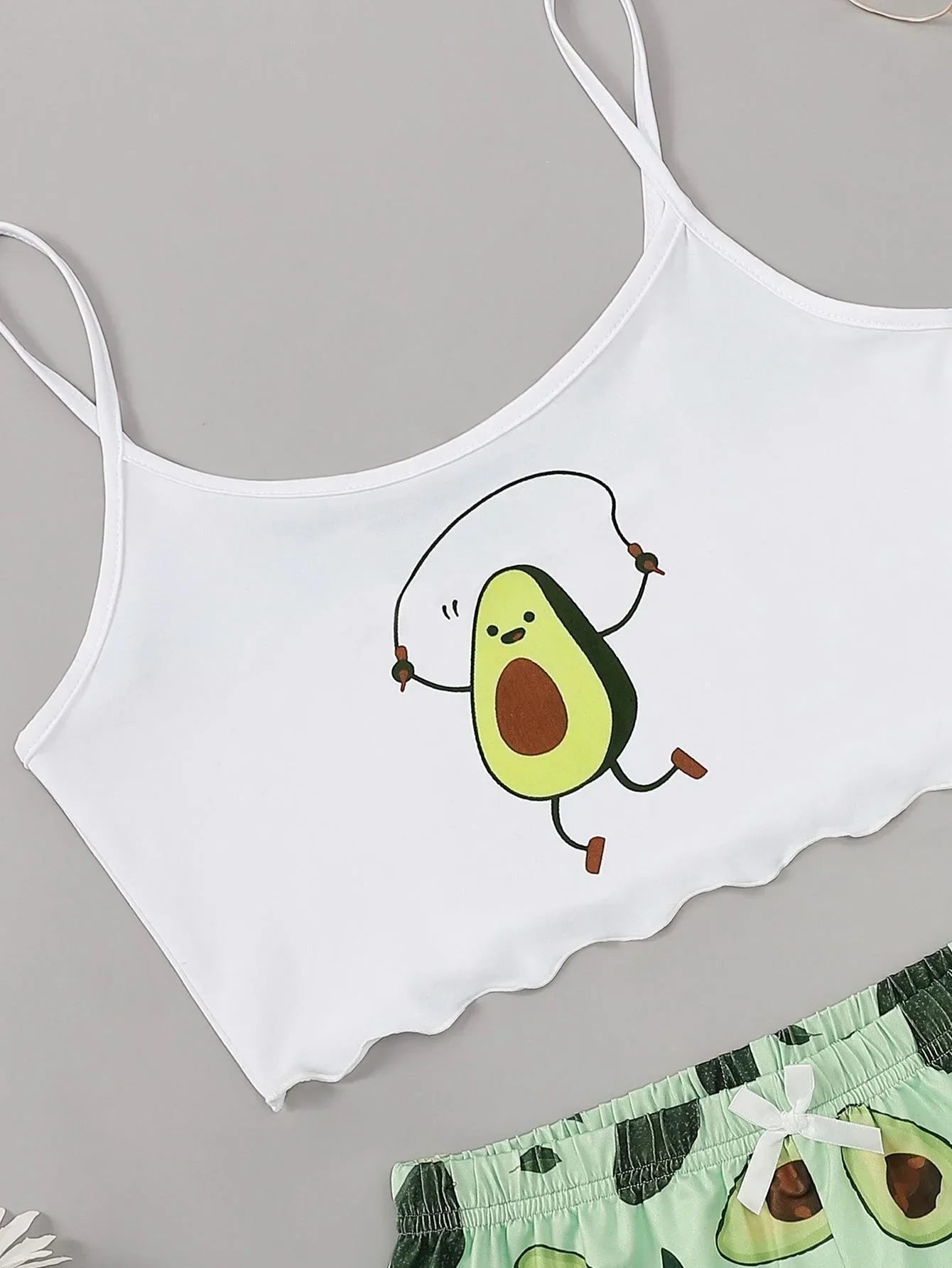 Summer Avocado Print Pajamas Set for Women Casual Camisole with Shorts Sexy Lingerie Nightie Homewear Sleepwear Underwear