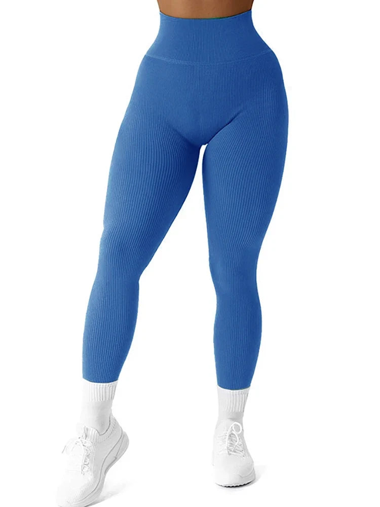 High Waisted Seamless Yoga Leggings, Ribbed Sportswear Tights, Fitness Apparel for Women, Gym and Casual Wear For Fall & Winter