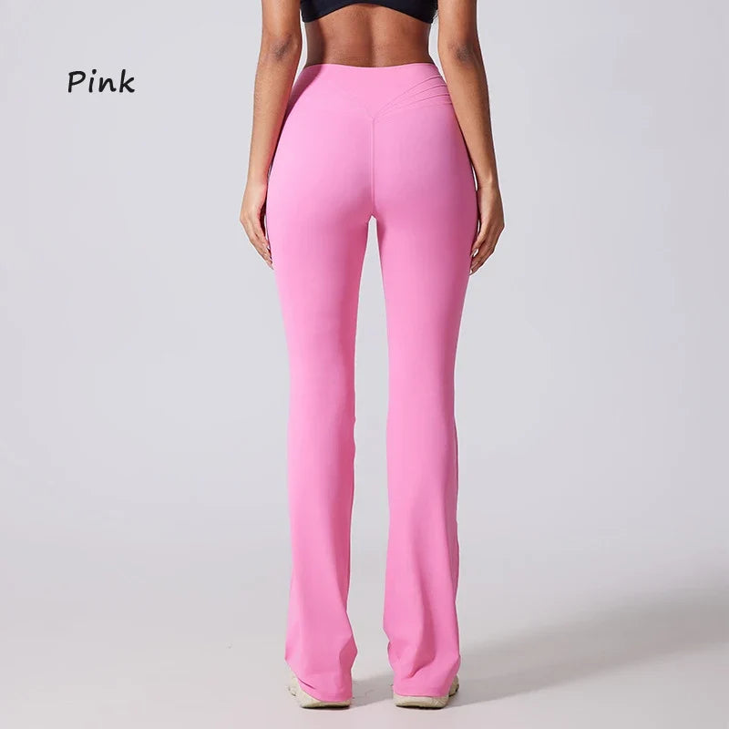 DIAS FIT JOY Women's Hip lifting flared pants high waisted yoga fitness pants sports micro flared yoga pants wide leg pants
