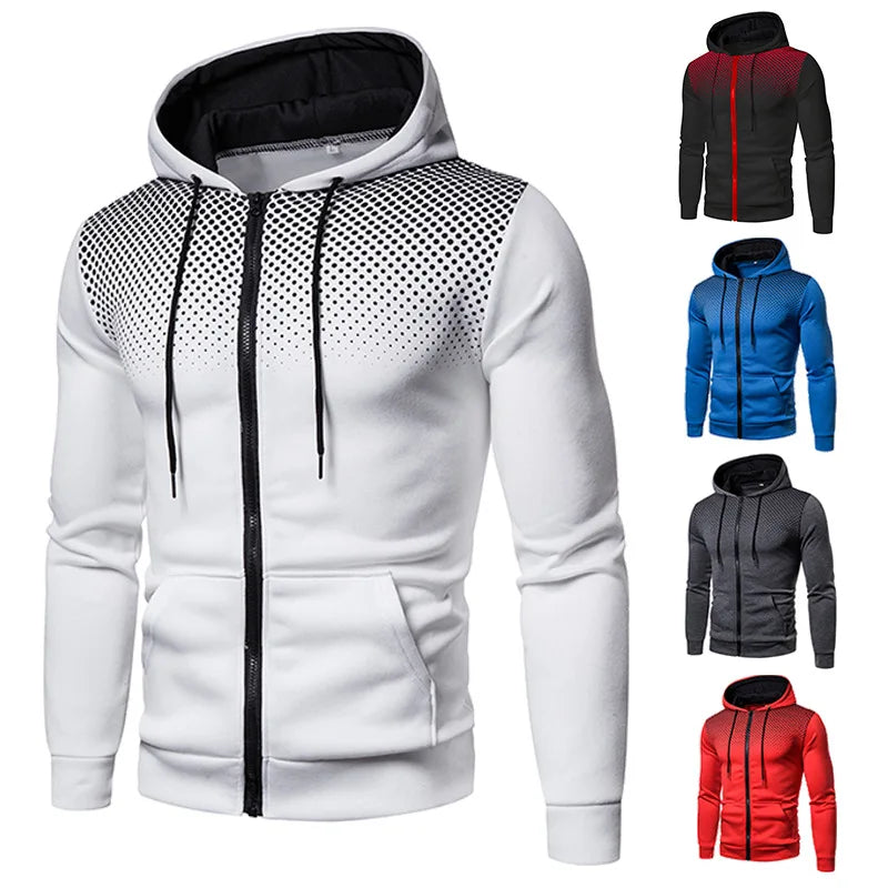 Men's Zip Up Hoodie – Polka Dot Pocket Sport Casual Sweatshirt
