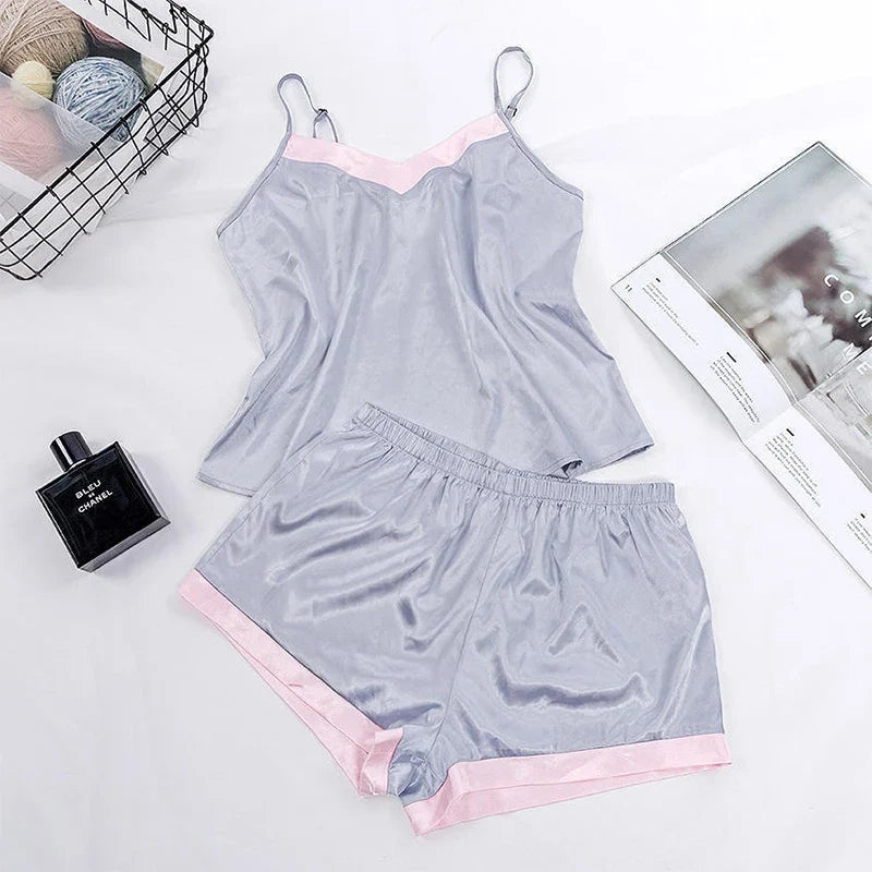 Lace Pijama Dot Print Women's Pajama Sets V-Neck Stretch Satin Sexy Lingerie Sleepwear Pajamas Home Wear Nightwear Clothing