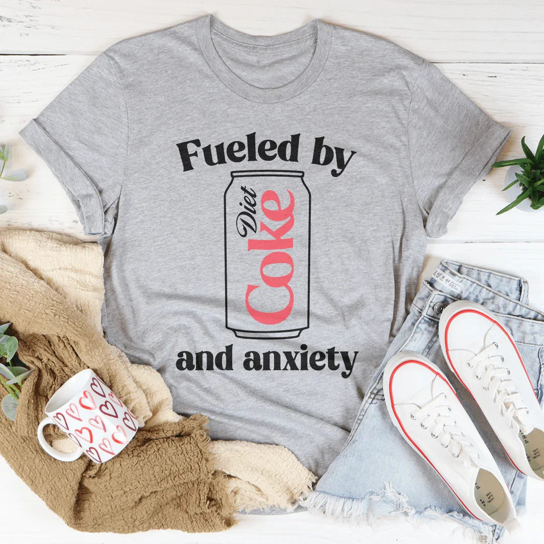 Relatable Daily Struggle Shirt – "Fueled By Diet Coke & Anxiety" Graphic Tee